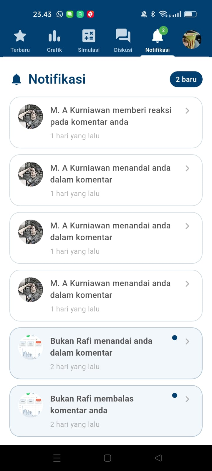Tampilan notifikasi di aplikasi InfoKurs