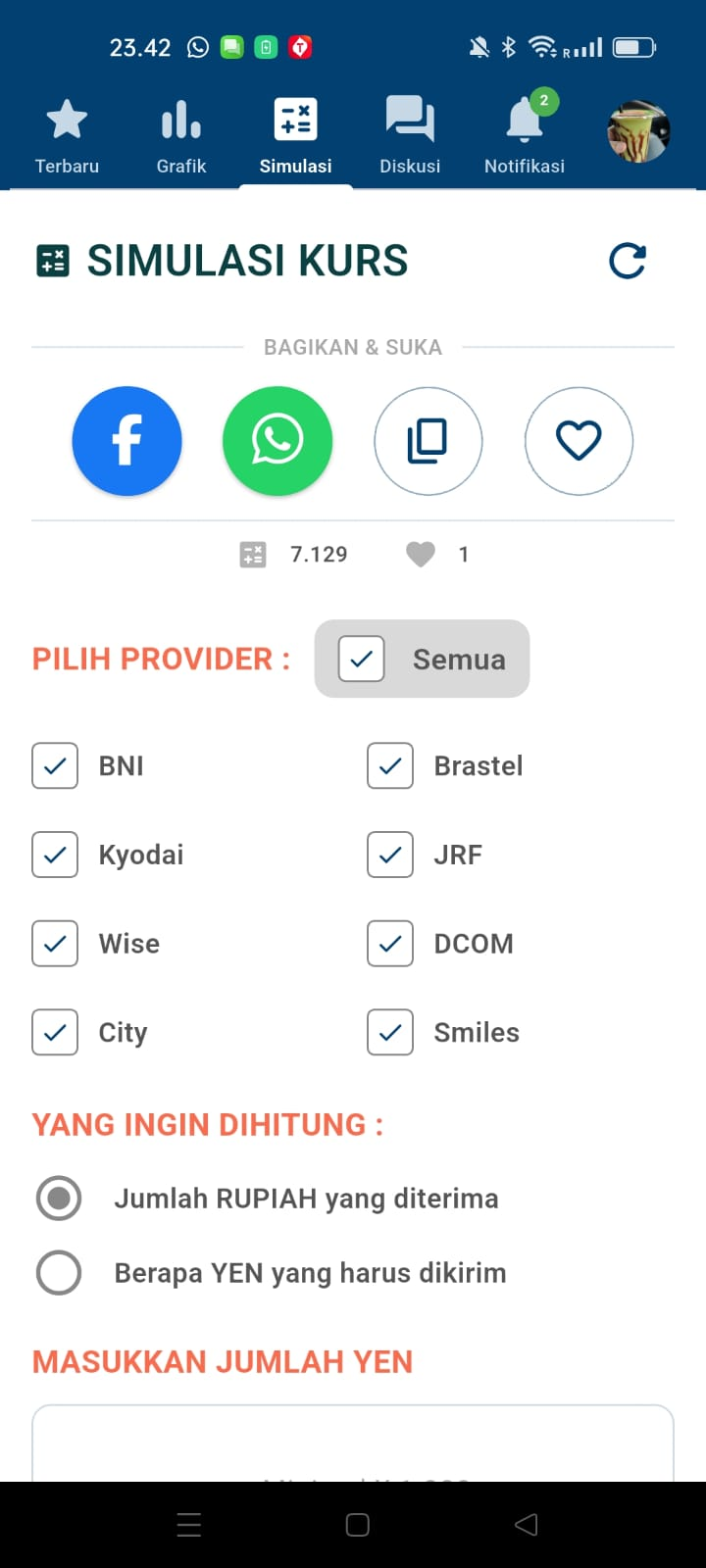 Screenshot form simulasi InfoKurs