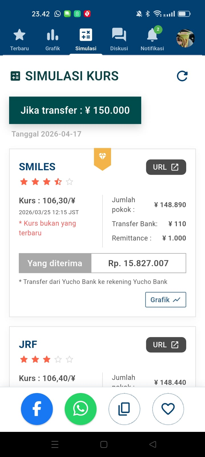 Tampilan simulasi hasil di aplikasi InfoKurs